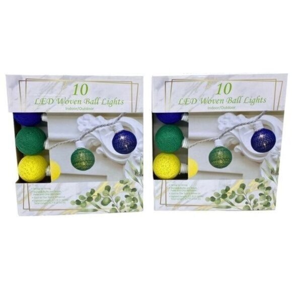 LED Woven Ball String Lights Set of 2 - Picture 1 of 8